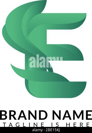Professional minimal gradient E mark natural leaf logo design. Stock Vector