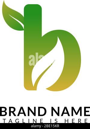 Professional minimal logo with gradient green b mark and leaf inside. Stock Vector