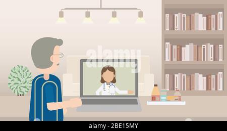 Online doctor concept with doctor talk to patient online vector illustration Stock Vector