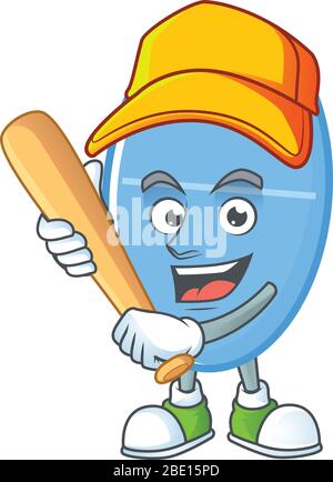 Blue capsule cartoon design concept of hold baseball stick Stock Vector