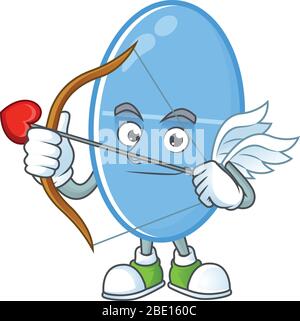 Charming picture of blue capsule Cupid mascot design concept with arrow and wings Stock Vector