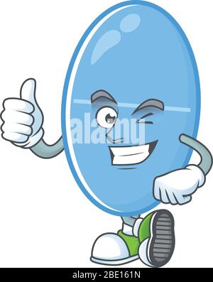 Mascot design style of blue capsule showing Thumbs up finger Stock Vector