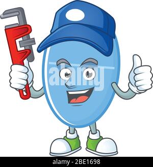 Mascot design concept of blue capsule work as smart Plumber Stock Vector