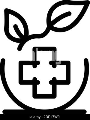 Medical cross and leaf icon, outline style Stock Vector
