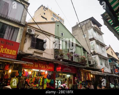 Hanoi, Vietnam - March 7, 2016: Historic houses of the Old Quarter Stock Photo