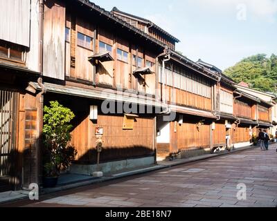 Kanazawa, Japan - September 28, 2015: Rows of traditional Japanese houses in Higashi Chaya old geisha district Stock Photo