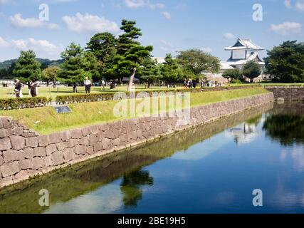 Kanazawa, Japan - September 28, 2015: Sunny day on the grounds of historic Kanazawa castle Stock Photo