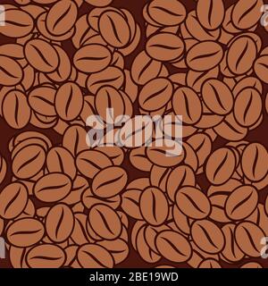 Seamless pattern with coffee beans on a dark brown background. Vector image Stock Vector