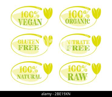 Vegan icon set. Bio, Ecology, Organic logos and icon, label, tag. Green leaf icon on white background Stock Vector