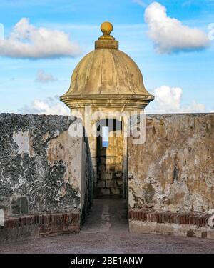 An afternoon closeup view of one of the watch towers inside the Castillo San Felipe del Morro in Old San Juan. Stock Photo