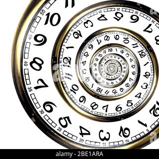 Infinite time spiral made of twisted watch face. Stock Photo