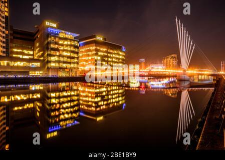 MediaCity Bridge and MediaCityUK, Salford Quays, Greater Manchester Stock Photo