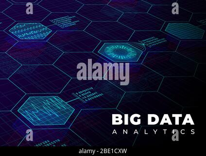 Big data analytics perspective background. Design template for information concept with hud elements. Colorful big data backdrop. Vector illustration. Stock Vector