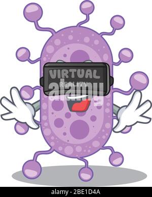 Cartoon design style of mycobacterium with modern Virtual Reality headset Stock Vector
