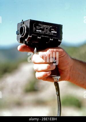 A close-up view of a Multiple Integrated Laser Engagement System (MILES) transmitter, which can be fitted on a rifle, during security police training. Stock Photo