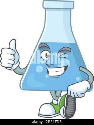 Mascot design style of blue chemical bottle showing Thumbs up finger Stock Vector
