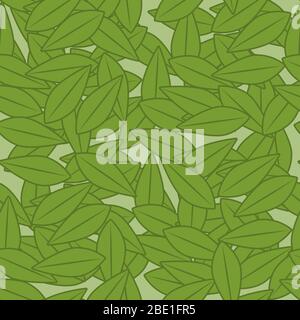 seamless pattern of tea leaves on a green background. Vector image Stock Vector