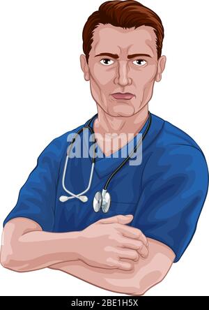 Nurse or Doctor In Scrubs With Stethoscope Stock Vector