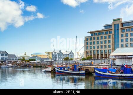Cape Town, South Africa - January 29, 2020: Boats on the waterfront Victoria & Alfred Waterfront in the city center Stock Photo