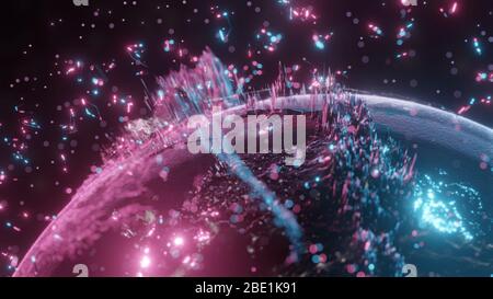 Abstract futuristic planet Earth surrounded by virtual elements. Dots and lines. Element of this image furnished by NASA. 3D rendering. Technology con Stock Photo