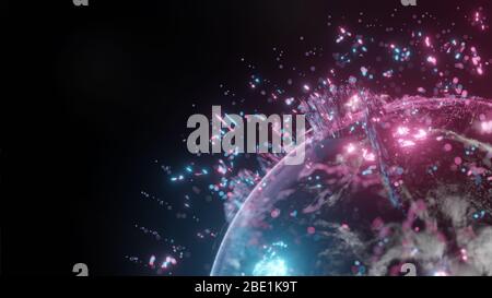 Abstract futuristic planet Earth surrounded by virtual elements. Dots and lines. Element of this image furnished by NASA. 3D rendering. Technology con Stock Photo