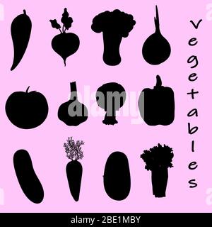 Black and white illustration. Set of different fresh vegetables.. Stock Vector