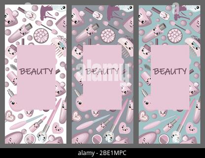 A set of packaging templates with a texture for cosmetic products. Template design for flyer, cover, flyer, postcard for hotel, beauty salon, spa Stock Vector