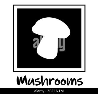 Cute mushrooms collection on black background. Mushroom stickers for children's creativity, labels for products or a logo for a farmer. Stock Vector