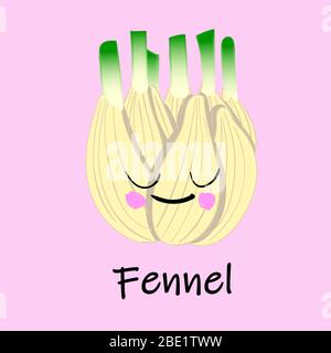 Fennel vector illustration in flat style isolated on white background. Cartoon vegetables.. Stock Vector