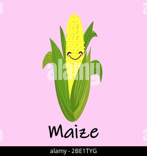 Vector Cartoon Golden Corn. Natural maize icon. Flat illustration of natural maize vector icon for web design Stock Vector