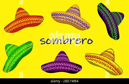 Sombrero Hat Set. Vector design Sombreroholiday festive Stock Vector