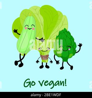 A fun collection of plant cartoon characters. Vector vegetable isolates. Set of various cute happy vegetable characters. Vector flat illustration Stock Vector