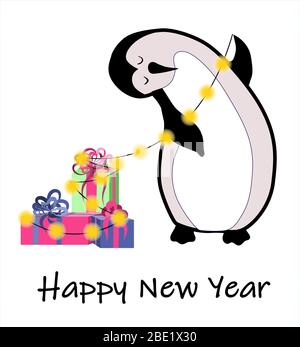 Penguins cartoon vector illustration. Christmas penguin characters Stock Vector