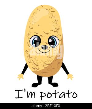 ute happy smiling funny potato. Vector flat cartoon character illustration icon design.Isolated on white background. potato farm vegetable concept. Stock Vector