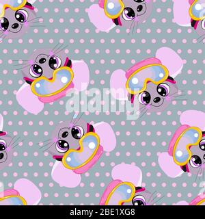 Seamless pattern for baby clothes. podnunki, undershirts and diapers with cute animals in polka dots.. Stock Vector