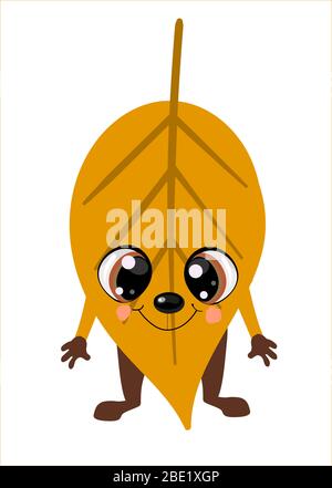 Leaf Mascot with Present Hand Cartoon Character Include with Flat Design and Outlined Version Vector Illustration. Stock Vector