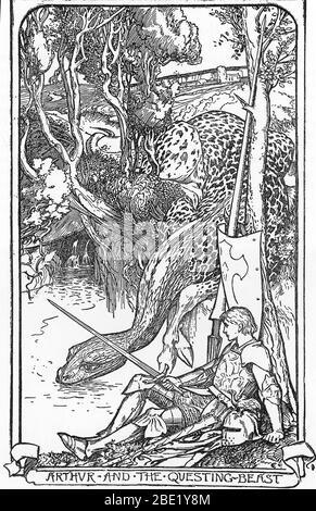 'King Arthur and the Questing Beast' (Le roi Arthur et la bete glatissante) Illustration de HJ Ford (1860-1940) tiree de 'The book of romance' 1902 Co Stock Photo