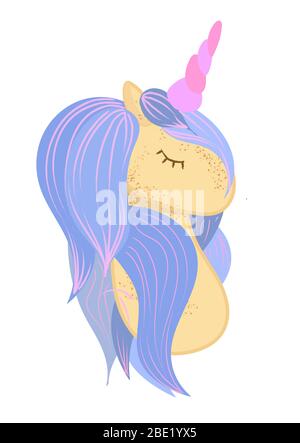 Cute cartoon character unicorn. Print for Baby Shower. Stock Vector