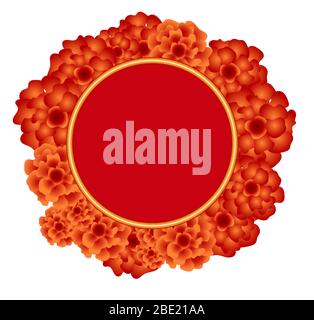 Frame with Chinese chrysanthemum on white background. Stock Vector