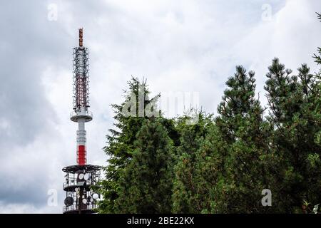 Radio transmiter tower on the hill Stock Photo