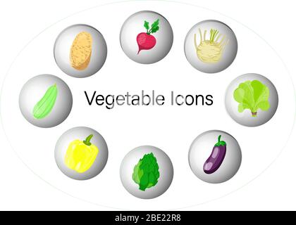 Flat Design Icons For Vegetables. Vector illustration eps10, . Stock Vector