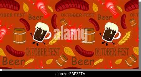 seamless pattern in square format. red background for oktoberfest. fast food food and drink.. Stock Vector