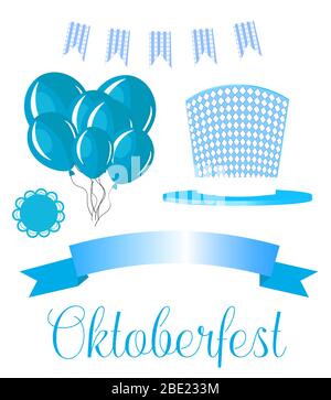 set of elements for the German Oktoberfest beer festival. hat, balloons and ribbon for text. Blue Tsyet.. Stock Vector