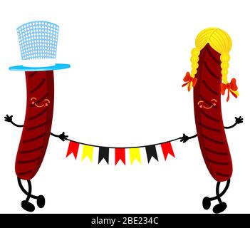 Oktoberfest greeting card. A poster with a mug of beer, pretzels, autumn leaves, the flag of Germany against the blue background. Oktoberfest Sticker Stock Vector