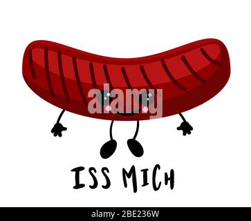 Webfunny smoked sausage barbecue with eyes and smile. on a white background. Stock Vector