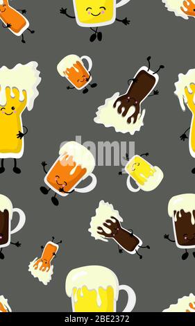 Cartoon cute hand drawn Beer fest seamless pattern. Colorful with lots of objects background. Endless funny vector illustration. Stock Vector