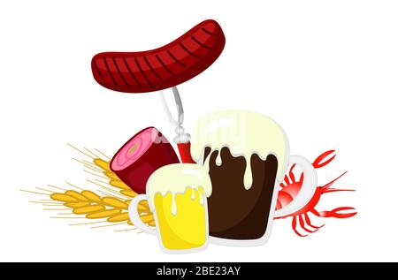 logo for german beer festival. invitation card with beer, sausage. Stock Vector