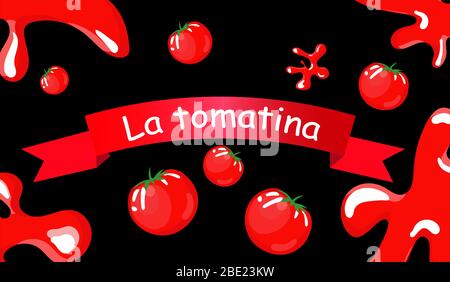 La Tomatina Festival Tomatoes Festival, background, flat cartoon vector illustration. Stock Vector