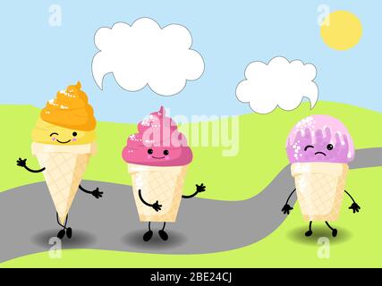 ice cream melts in the sun. postcard for the Internet. there is space for text. Stock Vector