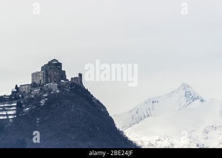 Panorama of the Sacra di San Michele and Rocciamelone mountain Stock Photo